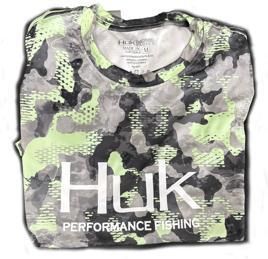 Huk Performance Fishing Camo manga larga verde gris #144273 camisa de sol para hombre