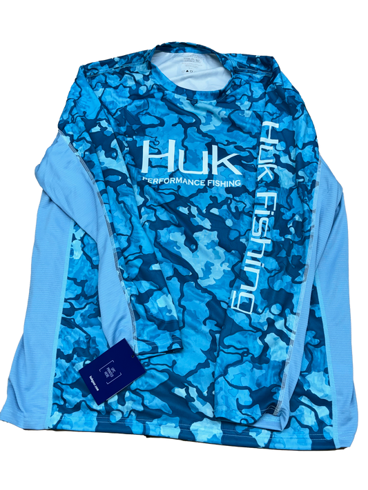 Huk Performance Fishing Camo manga larga azul claro #144273 Sun Shirt para hombre