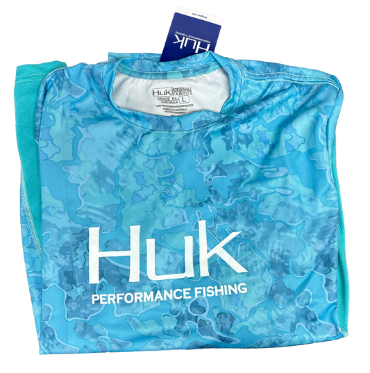 Huk Performance Fishing Camo manga larga Seafoam #144273 Sun Shirt para hombre