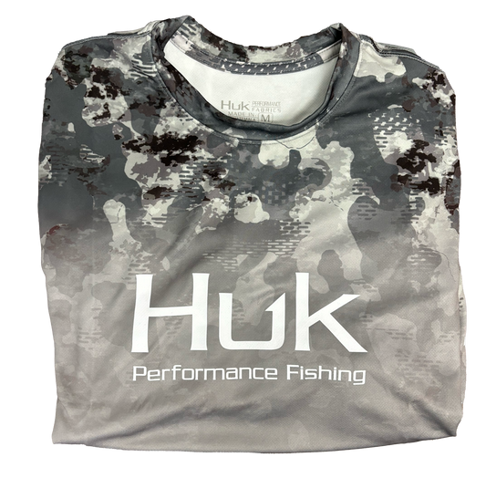 Huk Performance Fishing Camo manga larga gris #144273 Sun Shirt para hombre