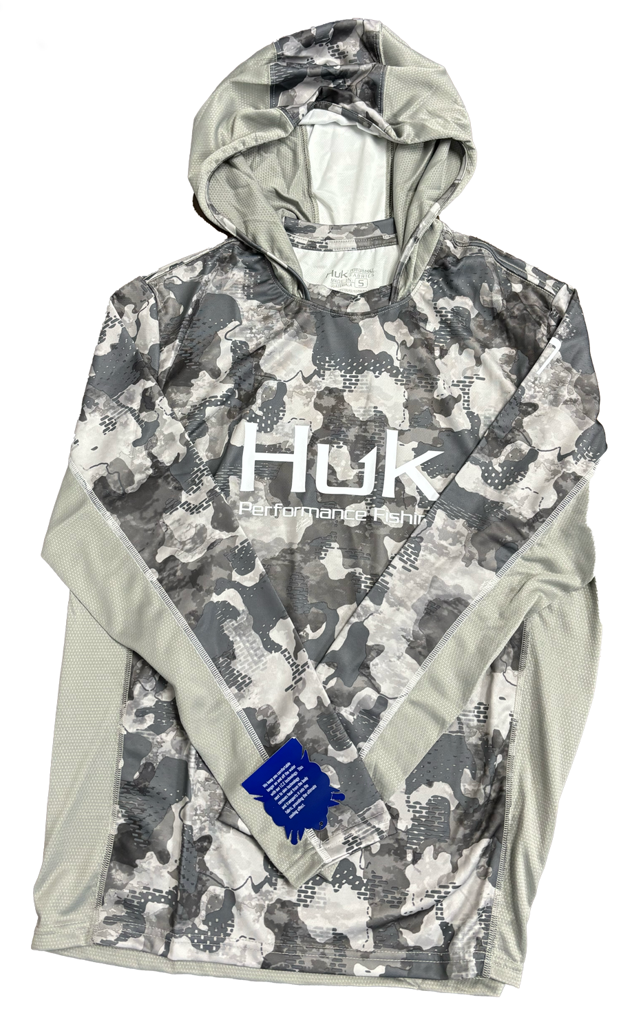 Huk Performance Fishing Camo con capucha de manga larga gris #144273 Sun Shirt para hombre