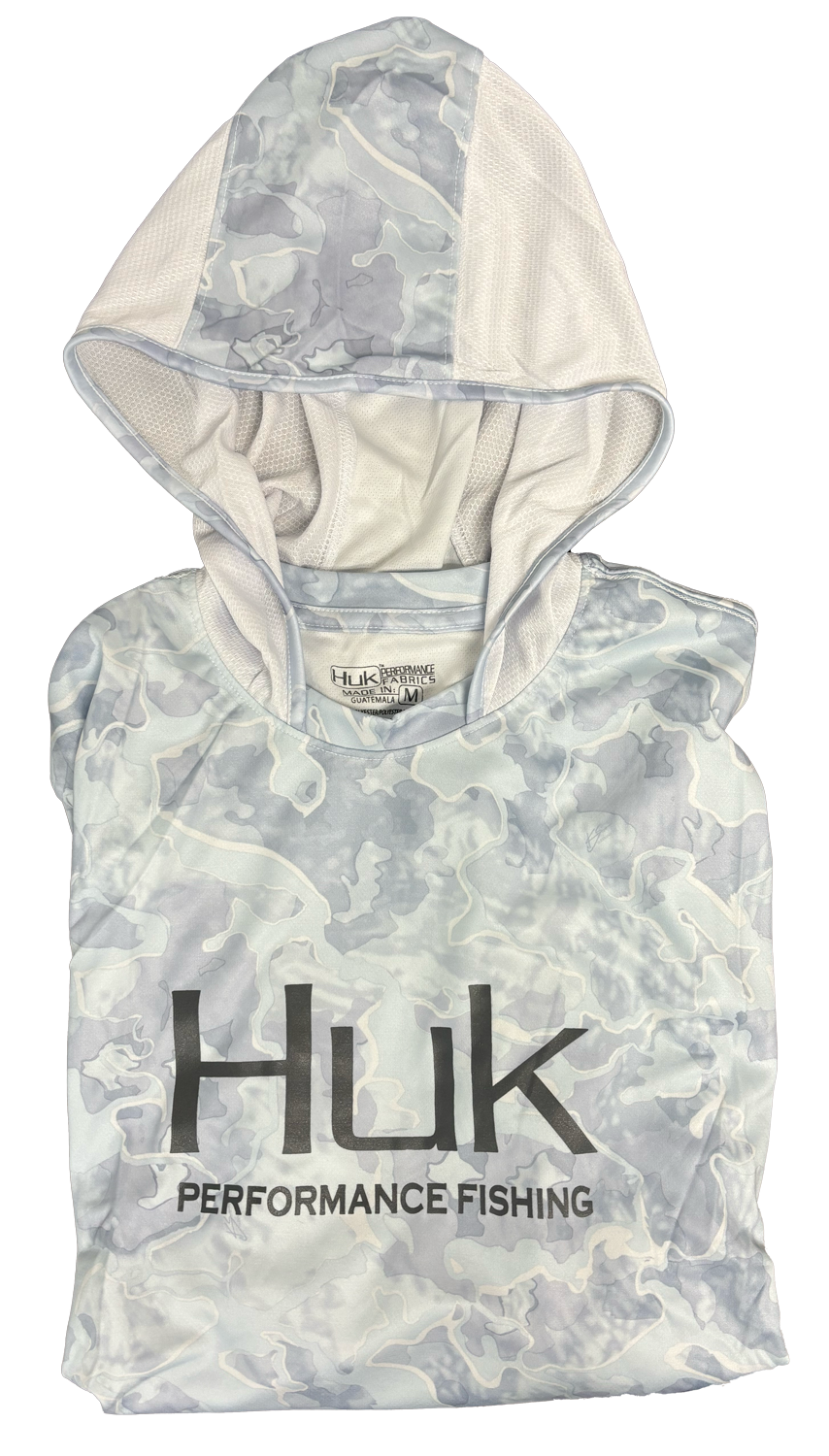 Huk Performance Fishing Camo Hooded Long Sleeve White and Light Blue #144273 Sun Shirt Mens