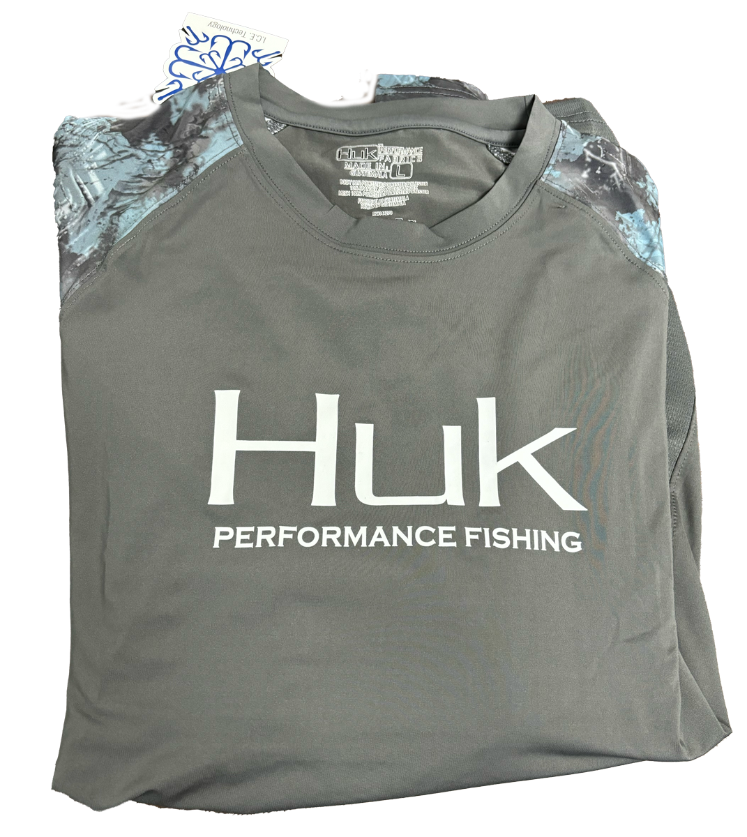 Huk Performance Fishing Gray and Cobalt Long Sleeve #144273 Sun Shirt Mens