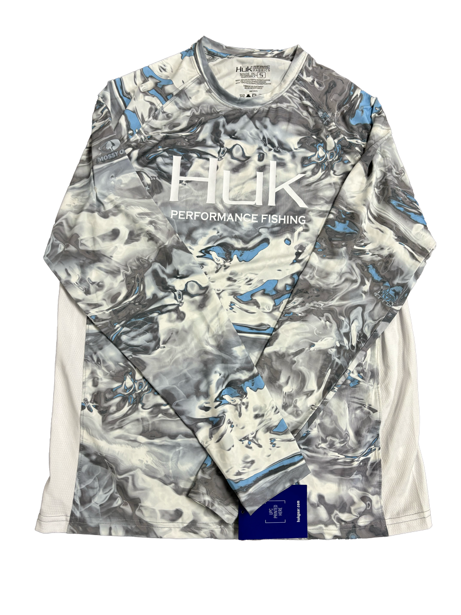 Huk Performance Fishing Camo Long Sleeve Chrome, Gray, and Ice #144273 Sun Shirt Mens