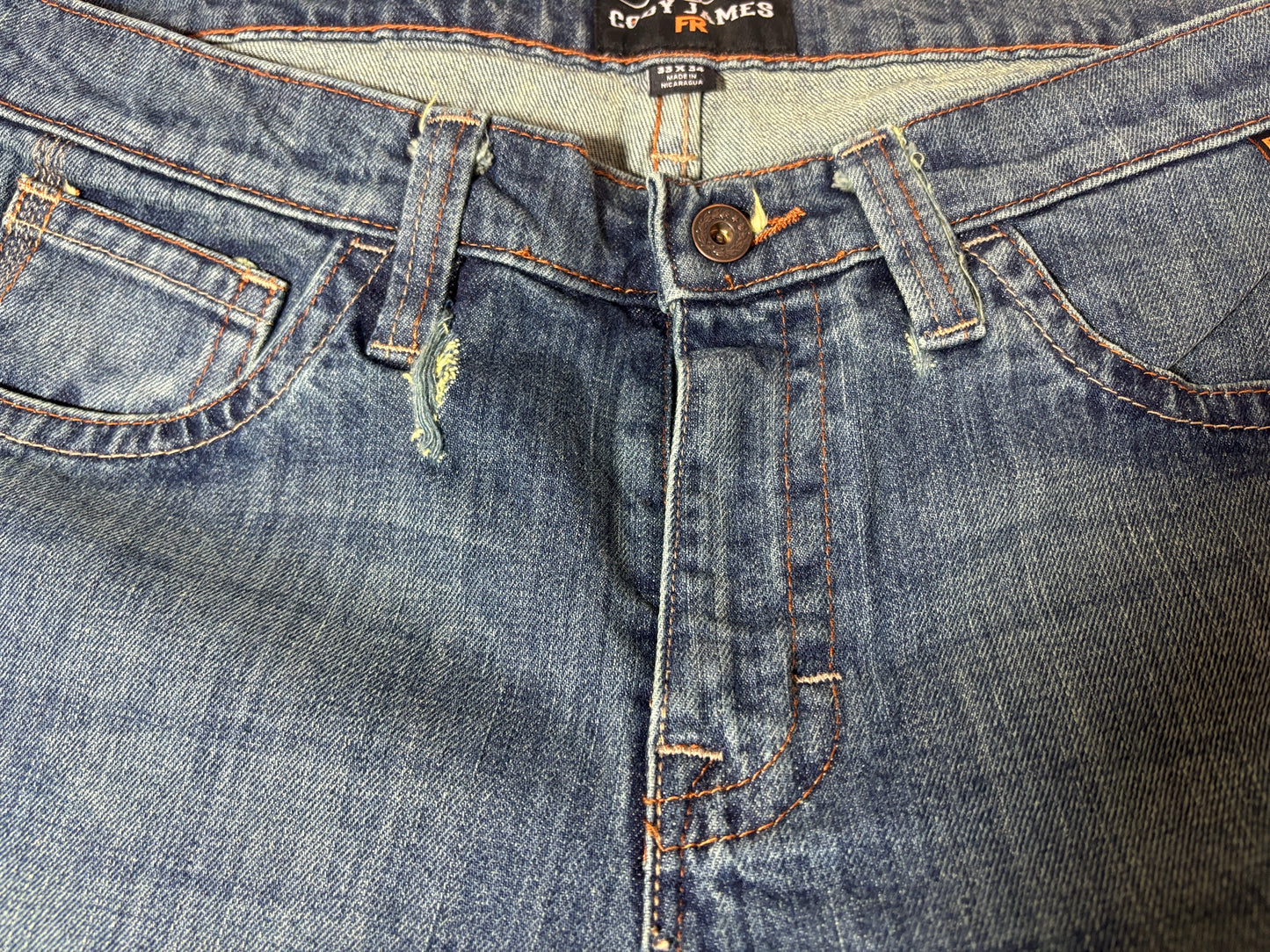 Cody James FR Men's Bozeman Med Wash Slim Bootcut Work Jeans (DEFECTS) 37x34