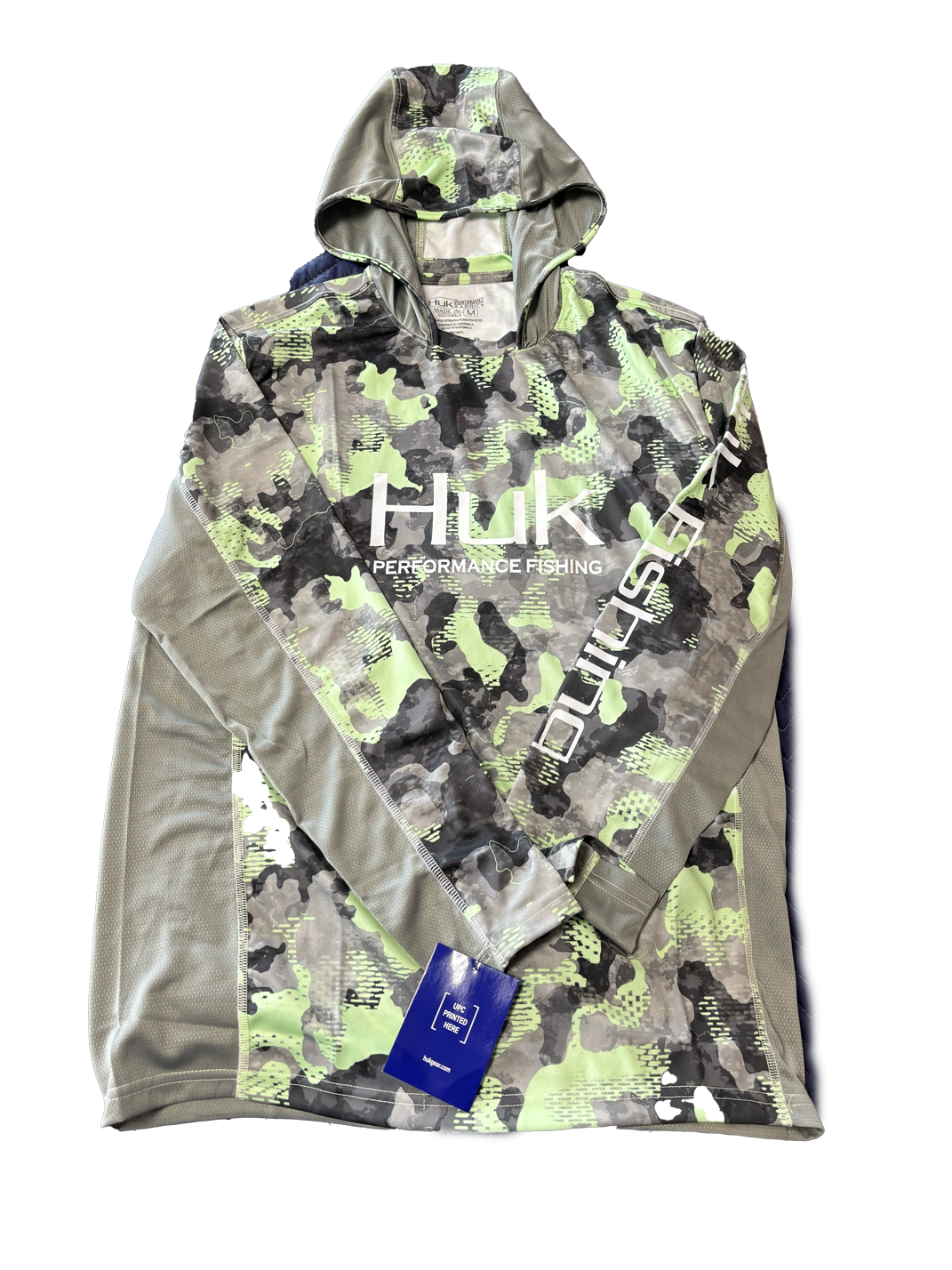 Huk Performance Fishing Camo con capucha de manga larga verde gris #144273 Sun Shirt para hombre