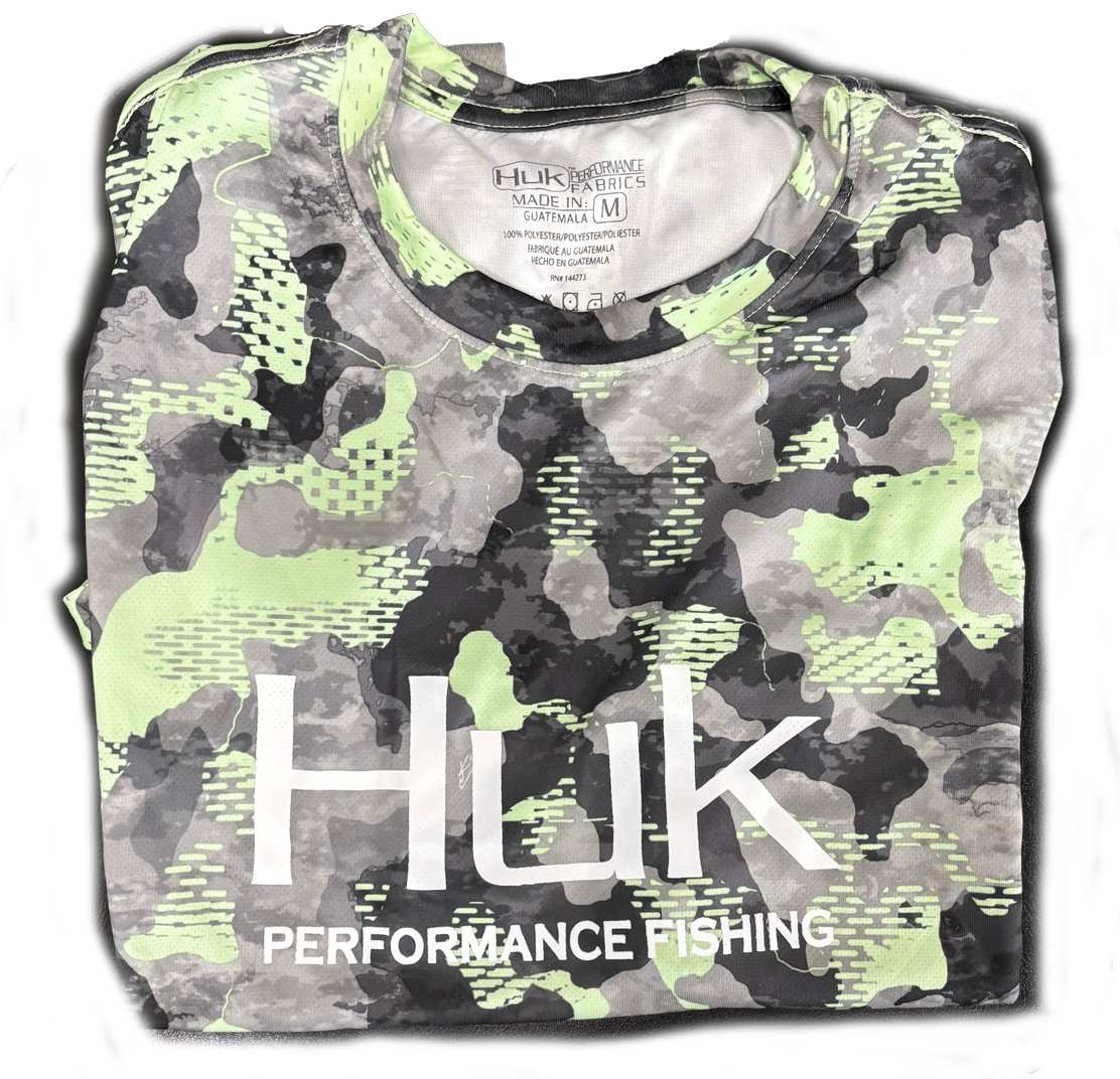 Huk Performance Fishing Camo Long Sleeve Green Gray #144273 Sun Shirt Mens