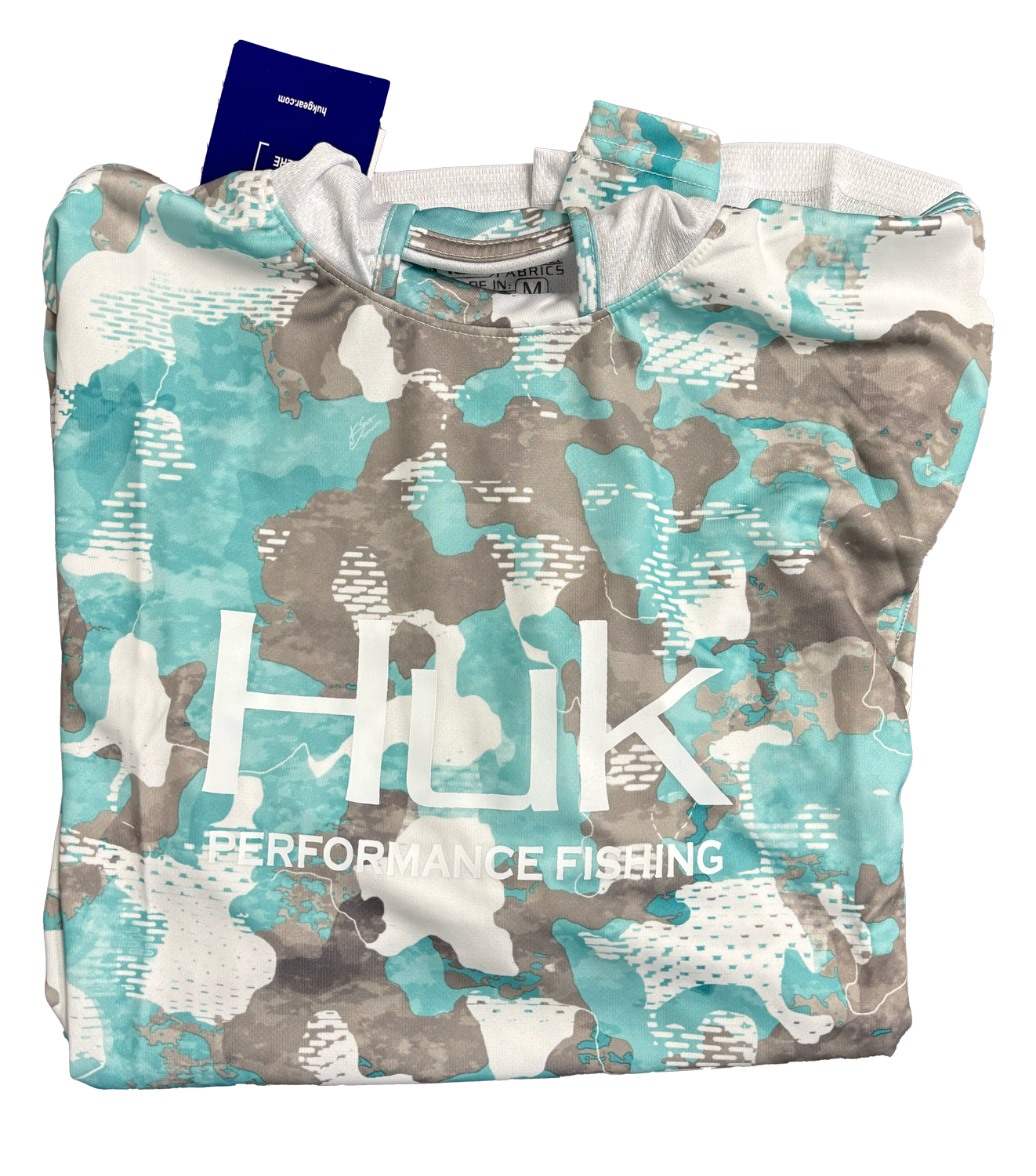 Huk Performance Fishing Camo Hooded Long Sleeve Teal and White #144273 Sun Shirt Mens