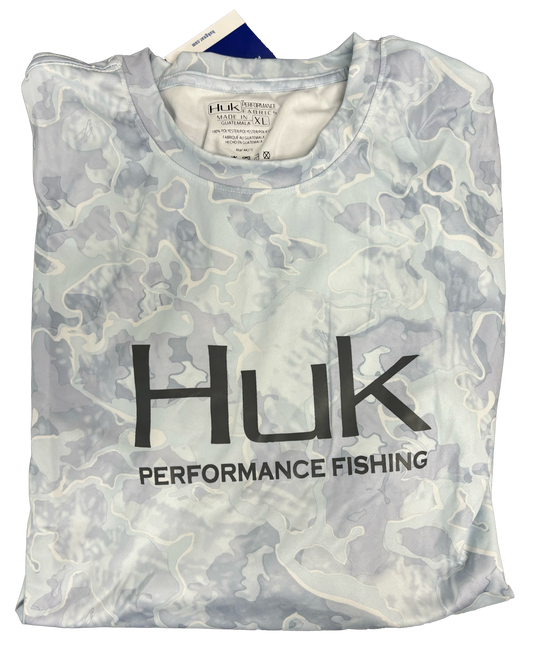 Huk Performance Fishing Camo Long Sleeve White and Light Blue #144273 Sun Shirt Mens