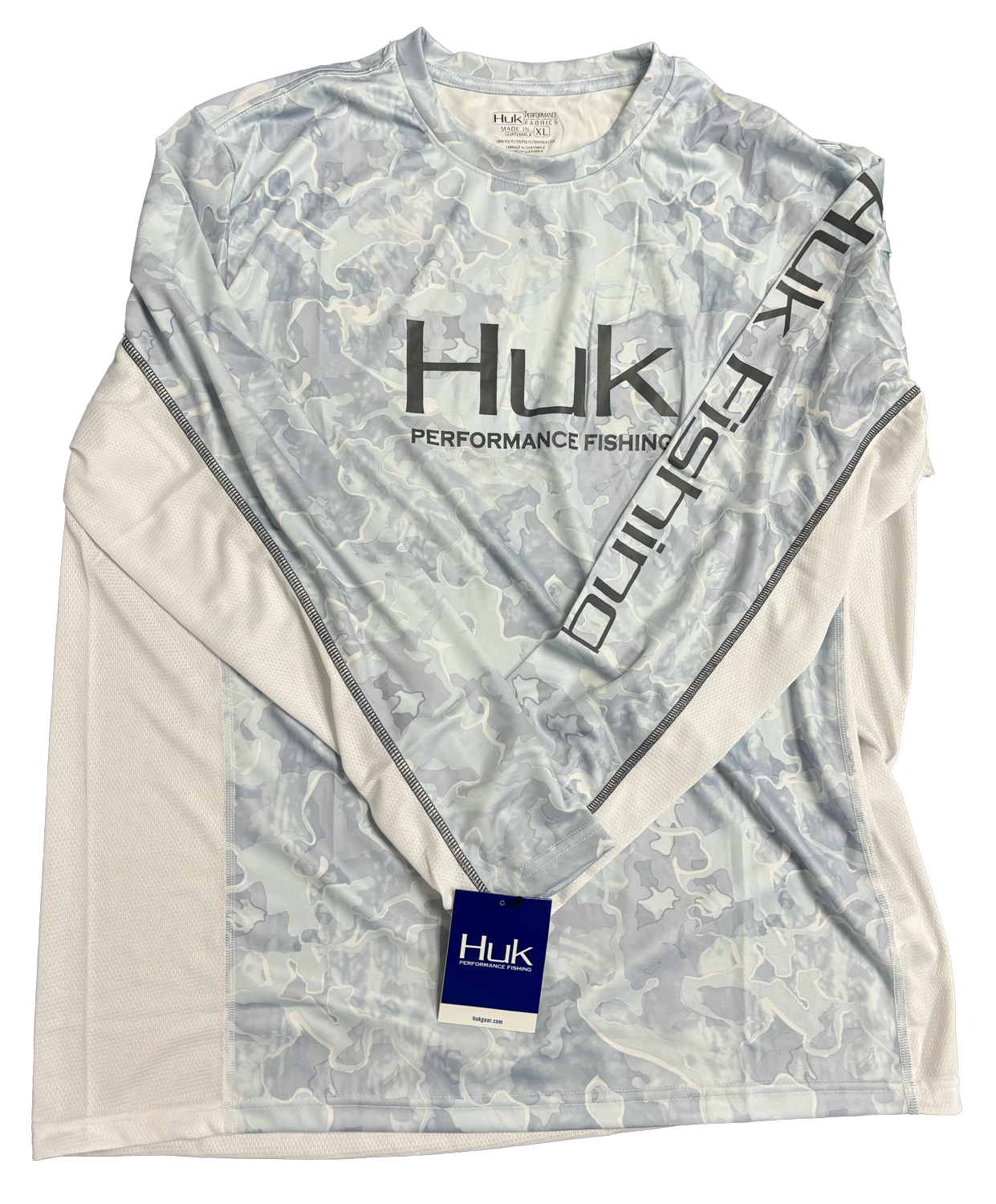 Huk Performance Fishing Camo Long Sleeve White and Light Blue #144273 Sun Shirt Mens