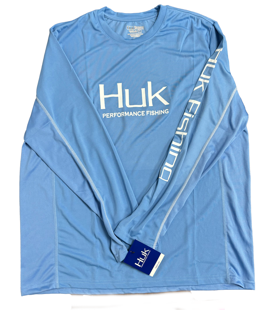 Huk Performance Fishing Camo Long Sleeve Sky Blue #144273 Sun Shirt Mens