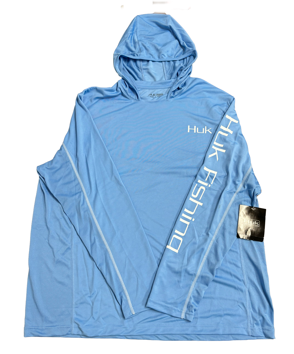 Huk Performance Fishing Camo Hooded Long Sleeve Sky Blue #144273 Sun Shirt Mens