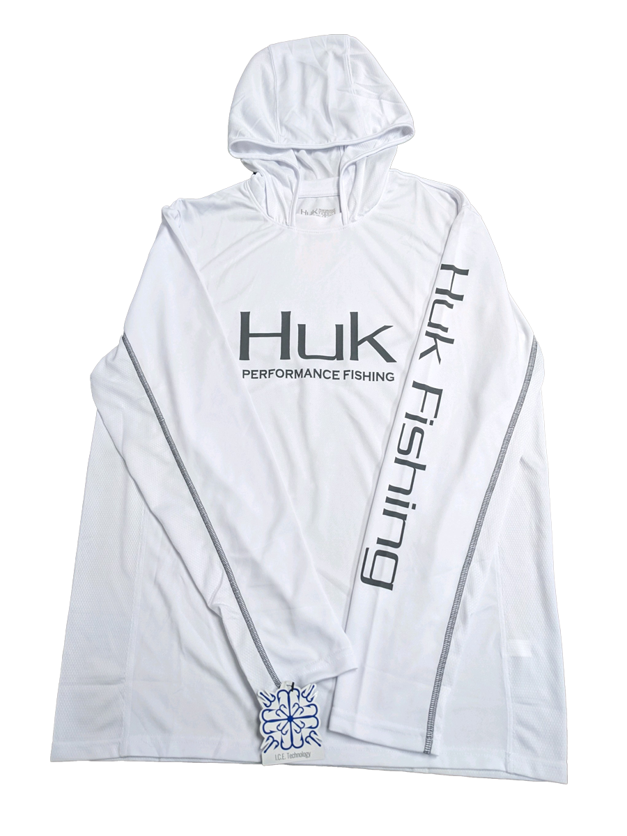 Huk Performance Fishing con capucha de manga larga blanco #144273 Sun Shirt para hombre