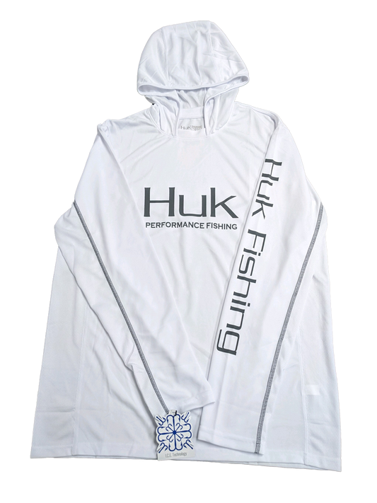 Huk Performance Fishing Hooded Long Sleeve White #144273 Sun Shirt Mens