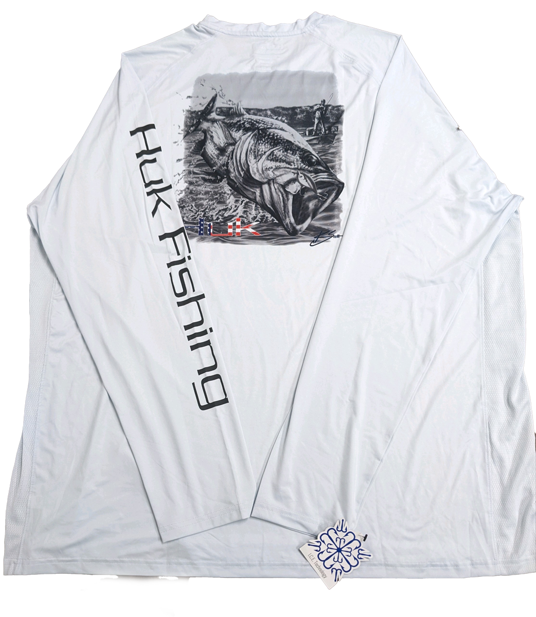 Huk Performance Fishing Long Sleeve White with Graphic #144273 Sun Shirt Mens