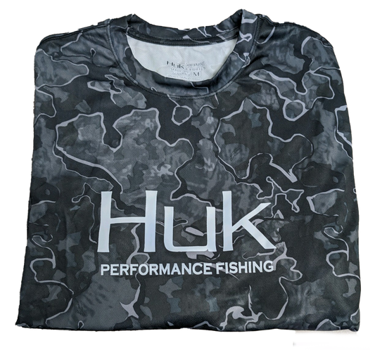 Huk Performance Fishing Black Camo Long Sleeve #144273 Sun Shirt Mens