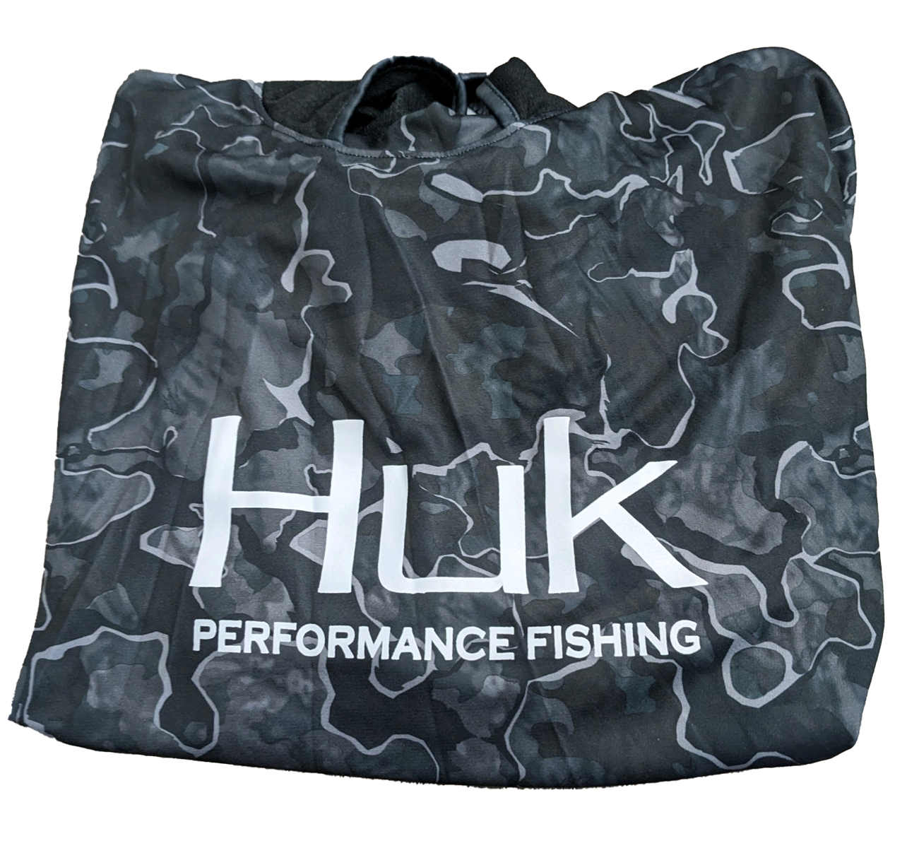 Huk Performance Fishing con capucha negro camuflaje manga larga #144273 Sun Shirt para hombre