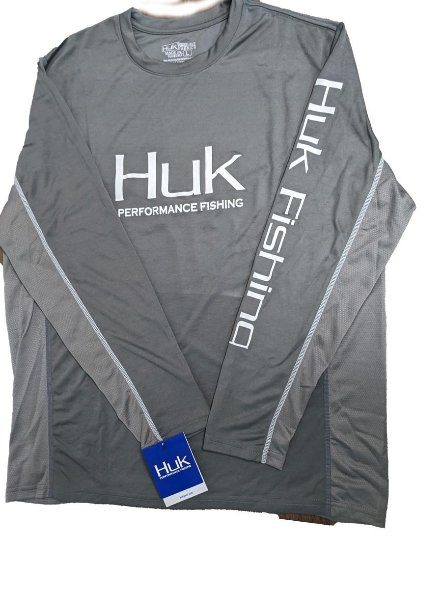 Huk Performance Fishing Charcoal Long Sleeve #144273 Sun Shirt Mens