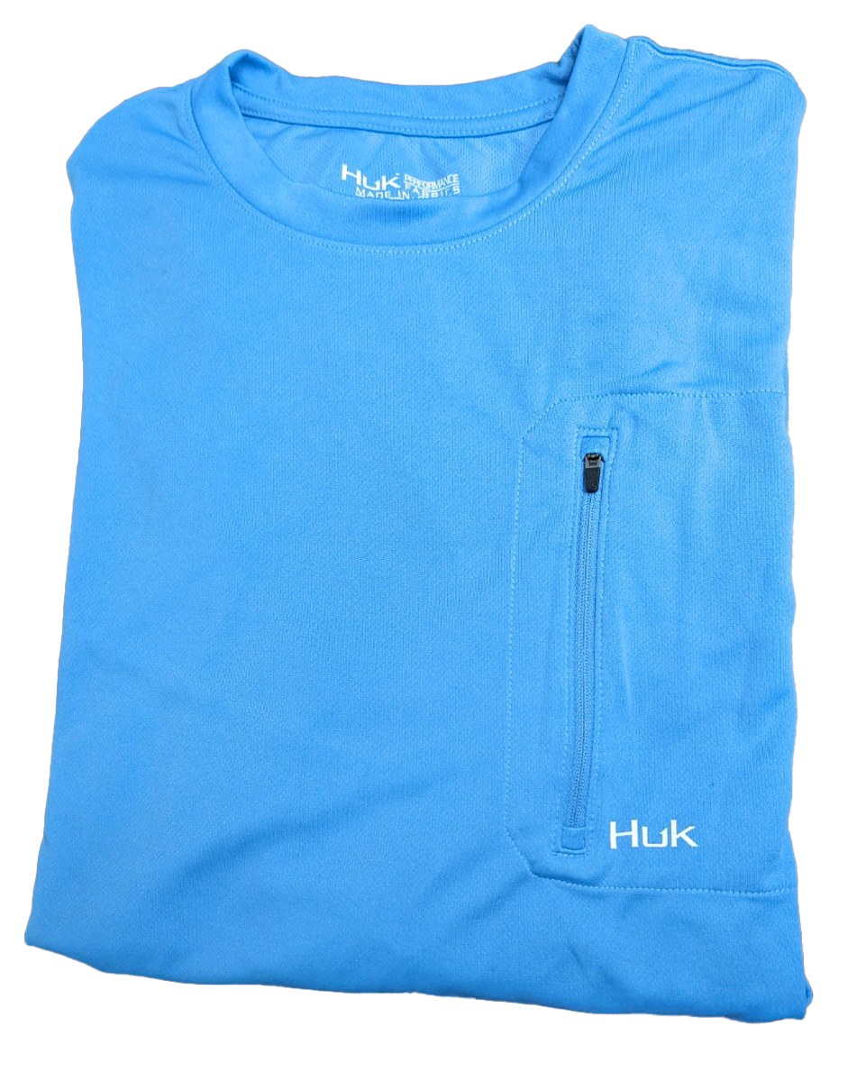 Huk Performance Fishing Azul cielo Bolsillo con cremallera Manga larga #144273 Camisa para el sol para hombre