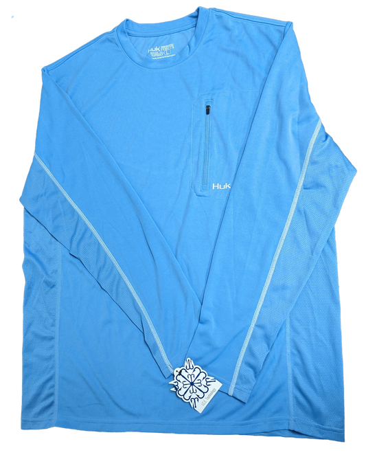 Huk Performance Fishing Sky Blue Zipped Pocket Long Sleeve #144273 Sun Shirt Mens