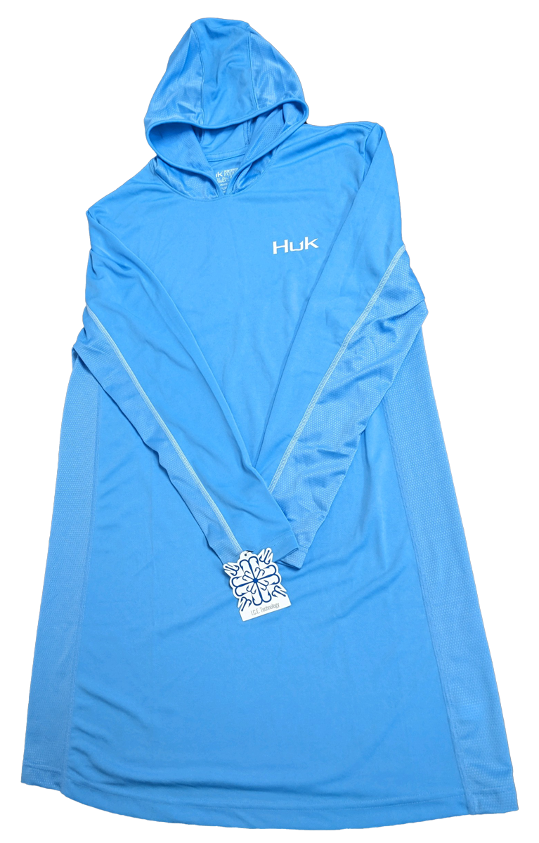 Huk Performance Fishing Sky Blue Hooded Pullover Long Sleeve #144273 Sun Shirt Mens