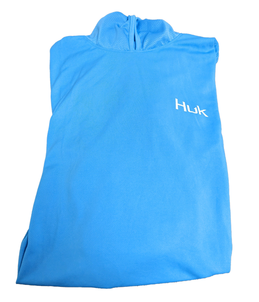 Huk Performance Fishing Sky Blue Hooded Pullover Long Sleeve #144273 Sun Shirt Mens