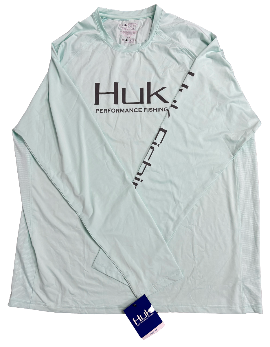 Huk Performance Fishing Light Aquamarine Long Sleeve #144273 Sun Shirt Mens