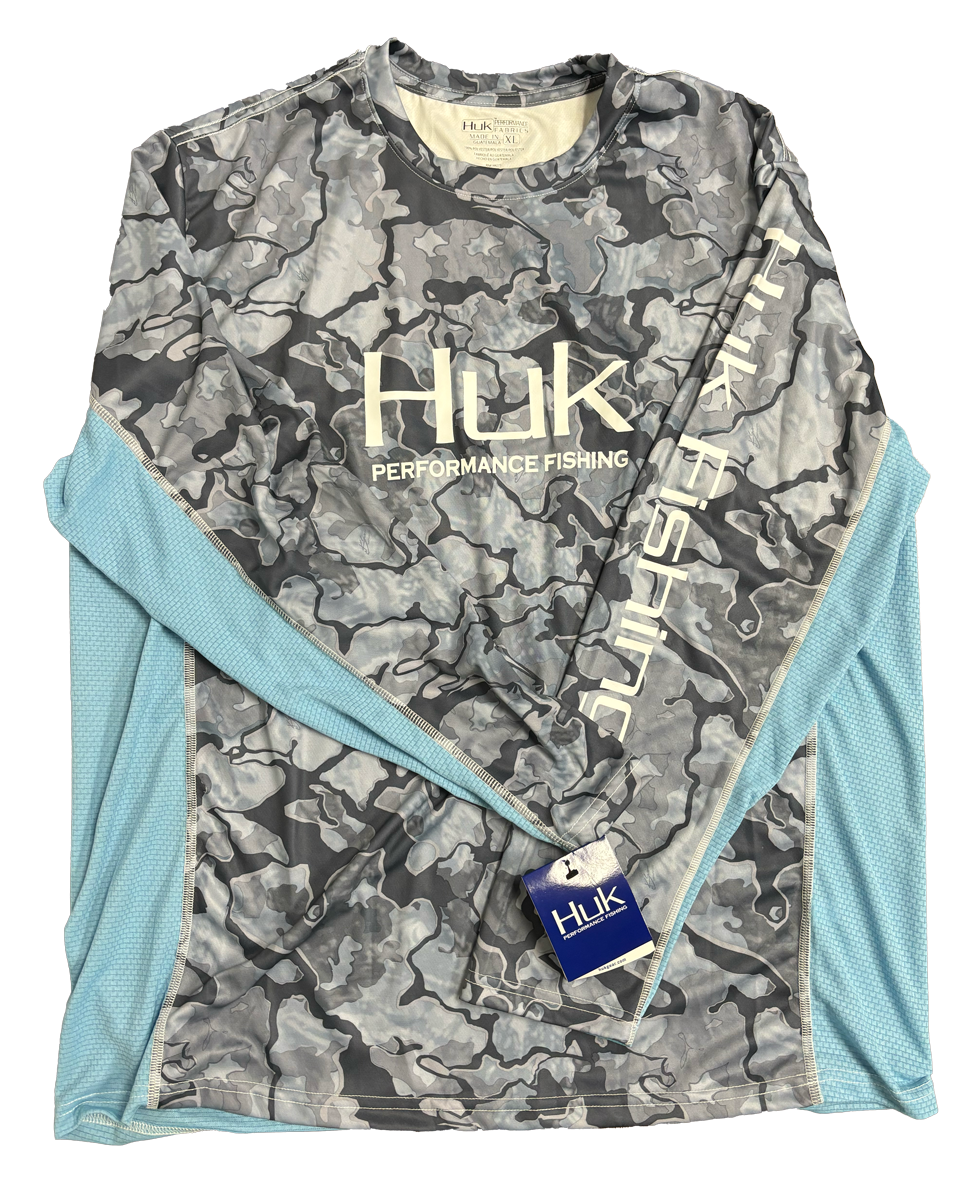 Huk Performance Fishing Cobalt Camo manga larga #144273 Sun Shirt para hombre