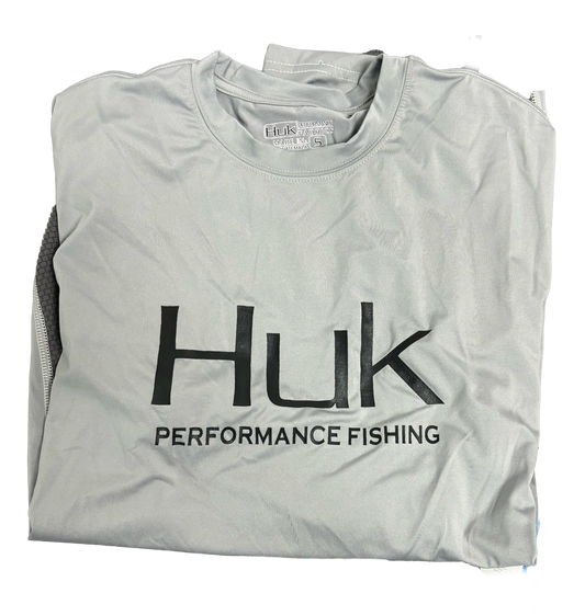 Huk Performance Fishing con capucha de manga larga gris y marrón #144273 Sun Shirt para hombre