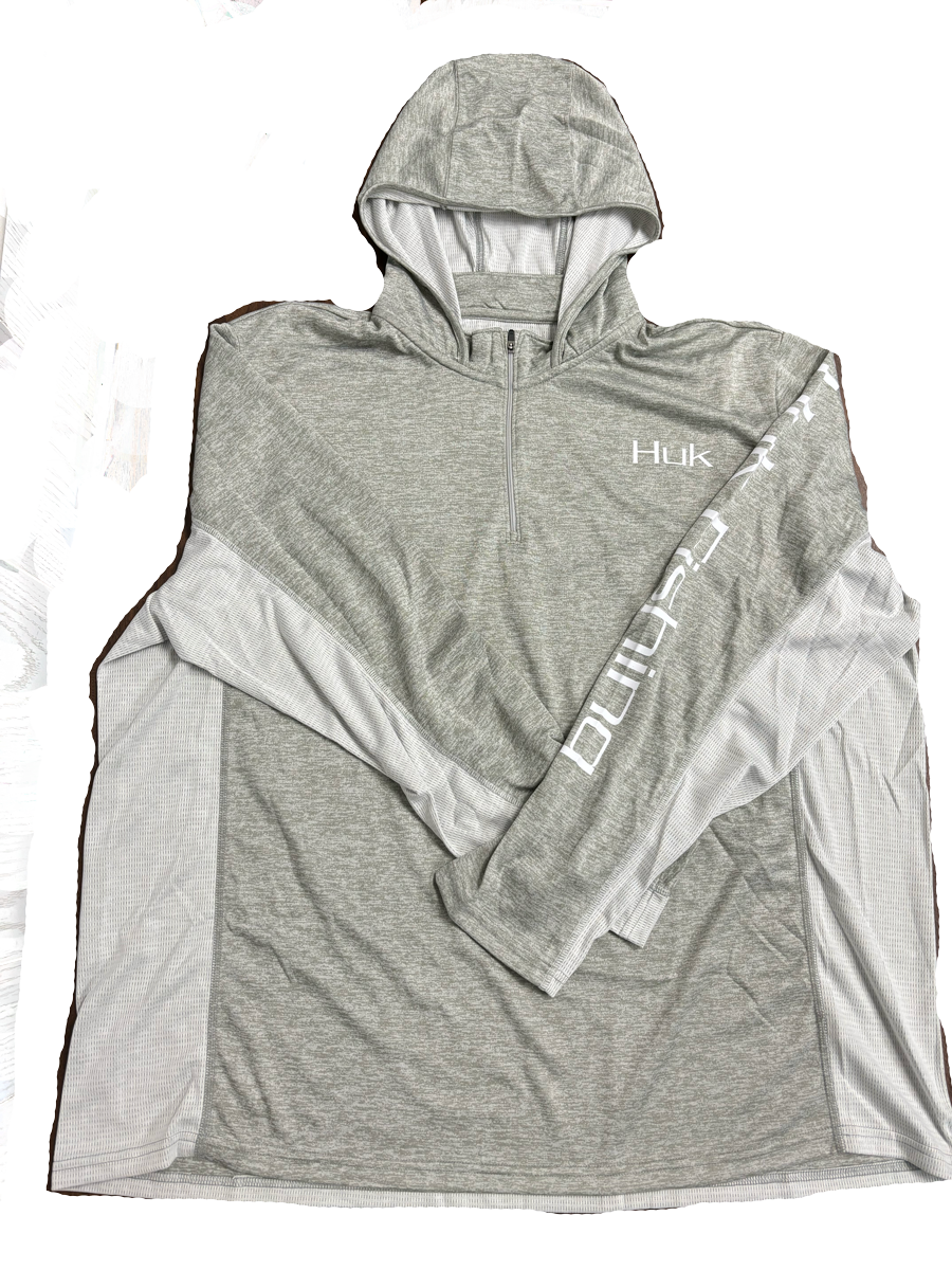 Huk Performance Long Sleeve Gray 1/4-Zip Hooded #144273 Sun Shirt Mens