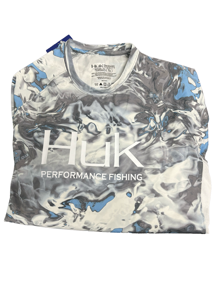 Huk Performance Fishing Camo camisa de manga larga cromada, gris y hielo #144273 para el sol para hombre