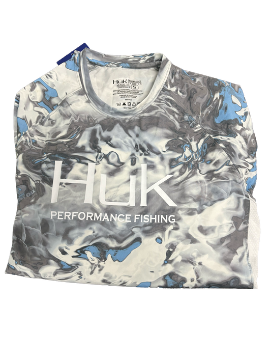 Huk Performance Fishing Camo camisa de manga larga cromada, gris y hielo #144273 para el sol para hombre