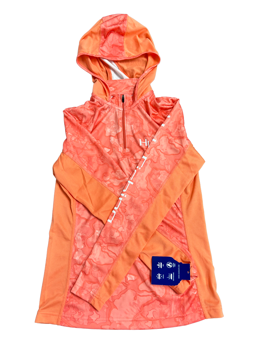 Huk Performance Fishing manga larga naranja Camo #144273 Sun Shirt para mujer