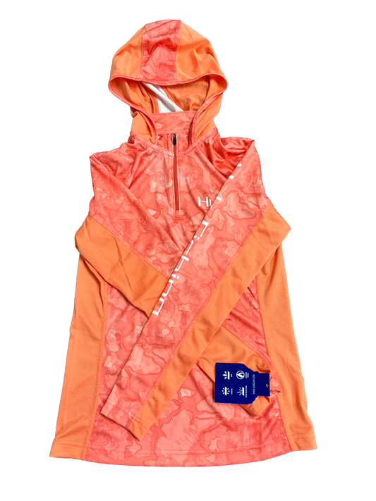 Huk Performance Fishing manga larga naranja Camo #144273 Sun Shirt para mujer