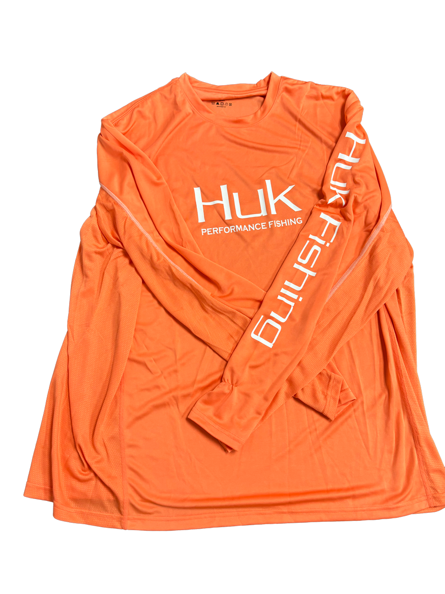 Huk Performance Fishing manga larga naranja sólido #144273 camisa de sol para mujer