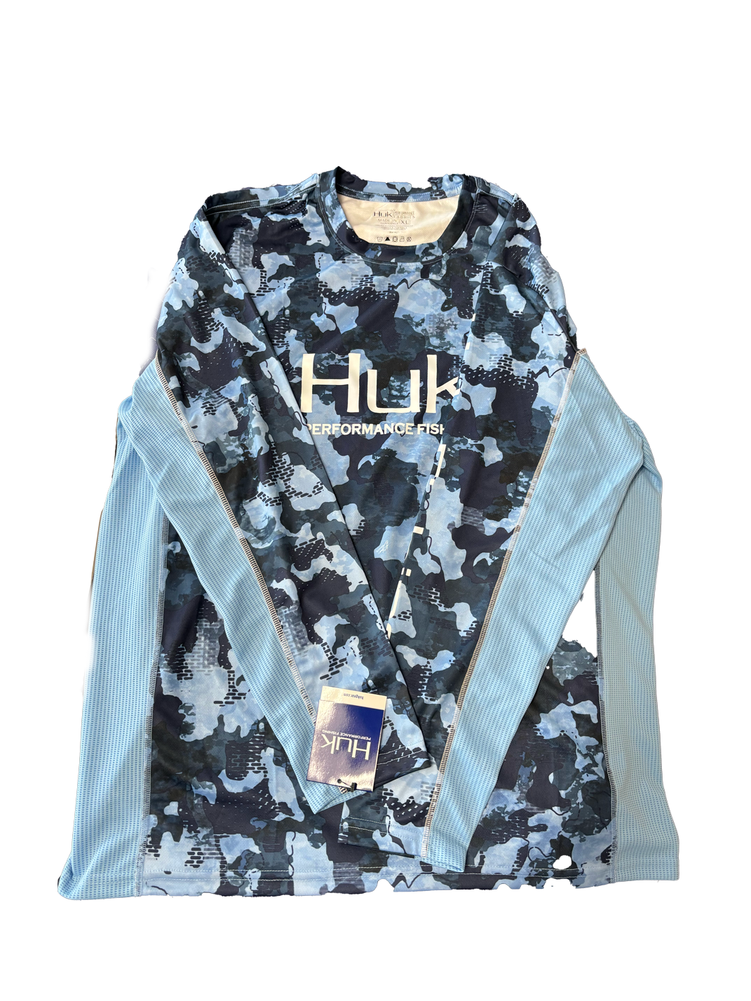 Huk Performance Fishing Camo Long Sleeve Blue Black #144273 Sun Shirt Mens