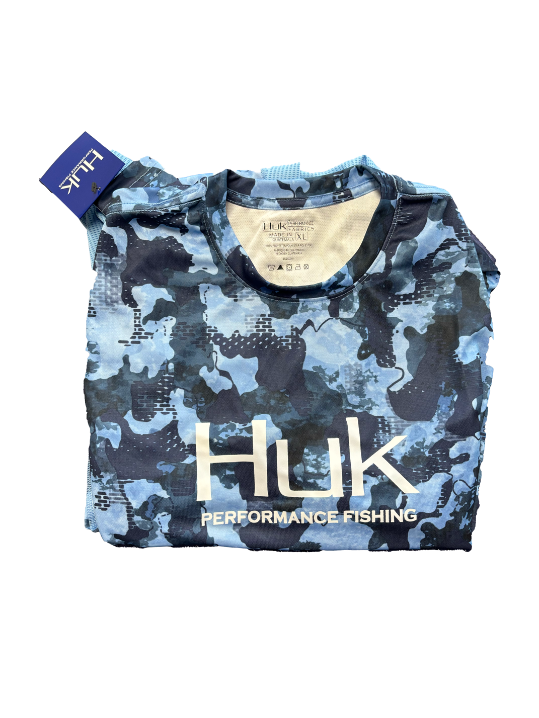 Huk Performance Fishing Camo Long Sleeve Blue Black #144273 Sun Shirt Mens