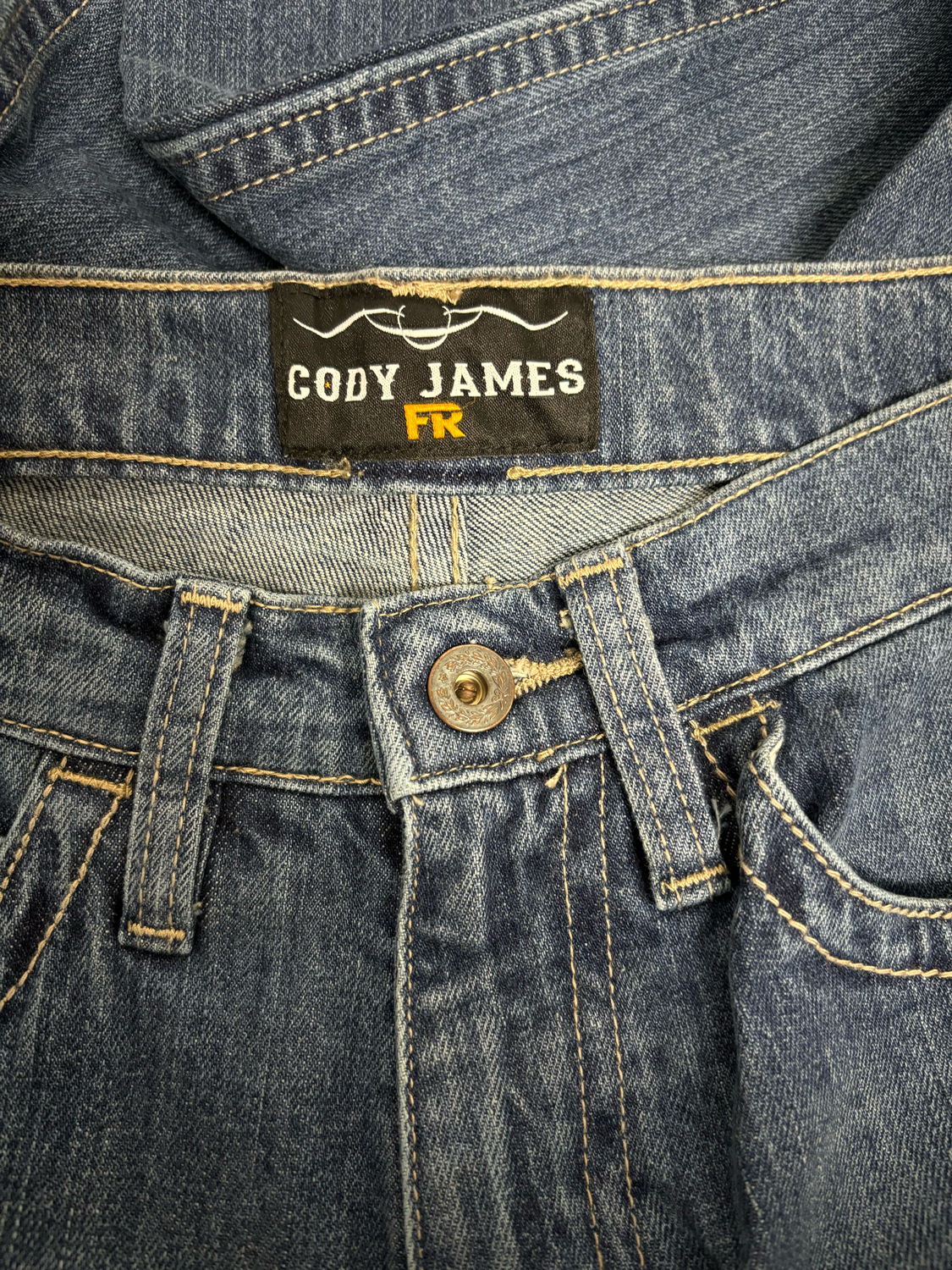 Cody James FR Jeans de trabajo con corte de bota, rígidos, de lavado medio, para hombre